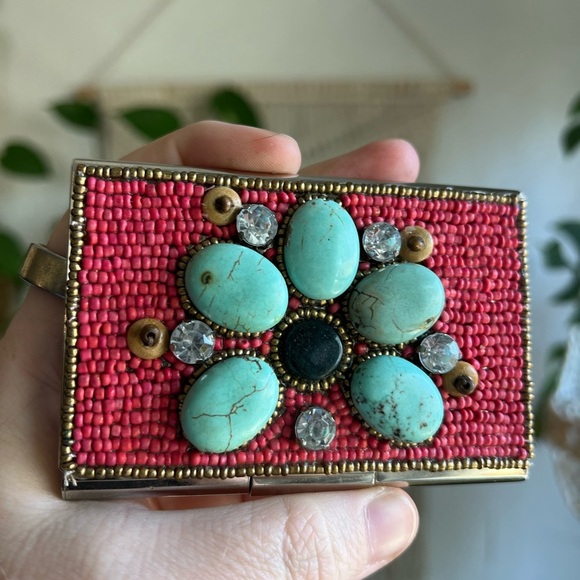 Handcrafted Beaded Boho Turquoise Business Card Holder Wallet Case - Picture 8 of 8